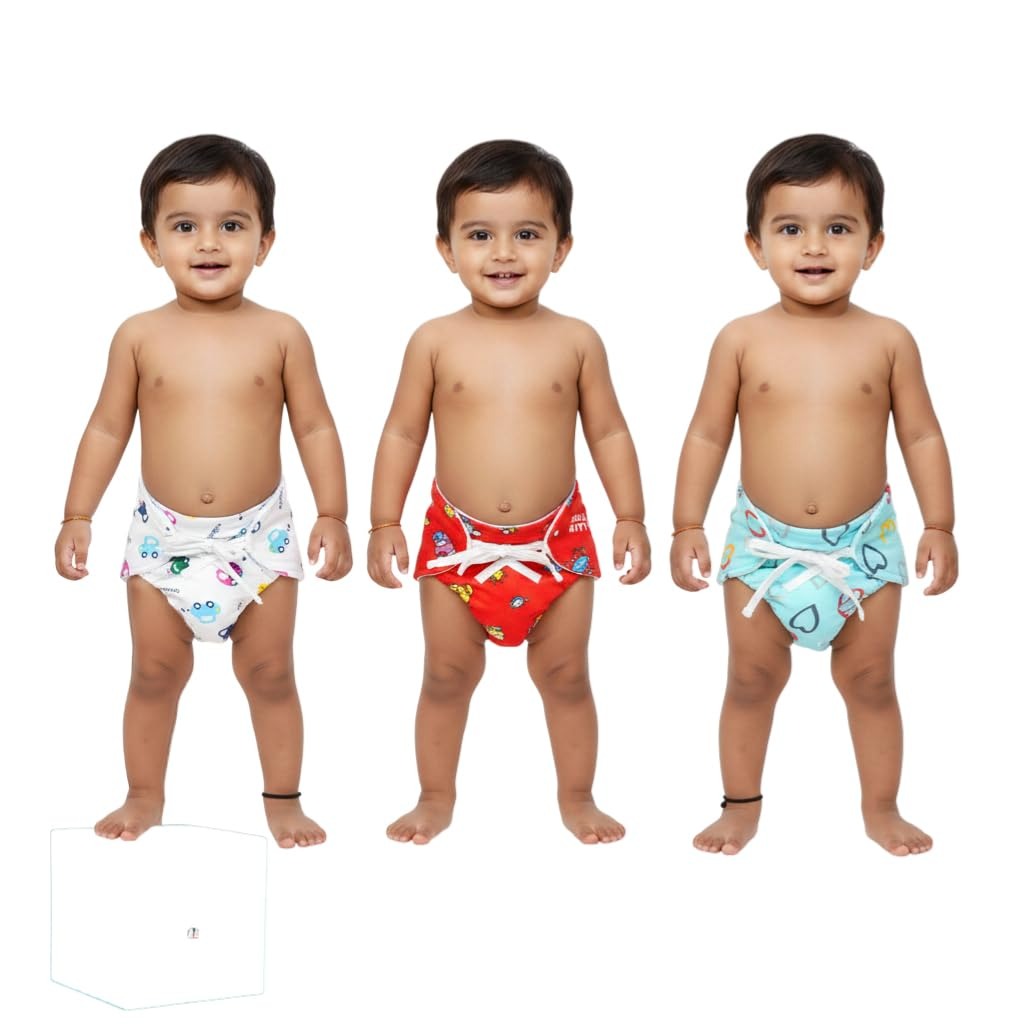 VParents DryFeel Baby Langot 6 -12 months l Cotton Modern Baby Nappy l Mess-free Langot with soft Elastics l DryFeel Top Layer l Diaper-free Time Essential(Pack os 3) car toy and heart