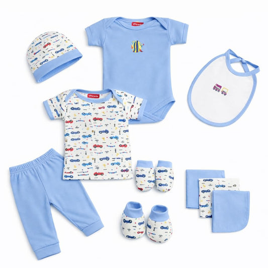 VParents Honey Punch New Born Baby Gift Set (Blue, Pack of 10)