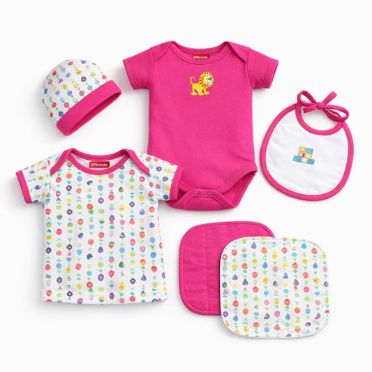 VParents Honey Punch New Born Baby Gift Set (Pink, Pack of 6)