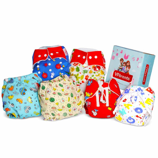 Vparents 6 in 1 Combo of  Padded Underwear Nappies and Cloth Diaper with insert for Diaper-Free Time (6-12 month) Assorted Design