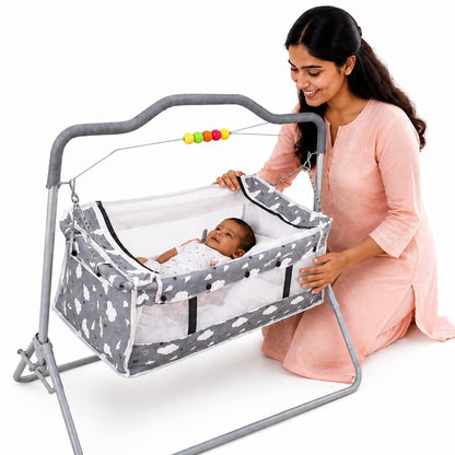VParents Bunny New Born Baby Crib Bassinet cot Swing Cradle Jhula Palna(Grey)