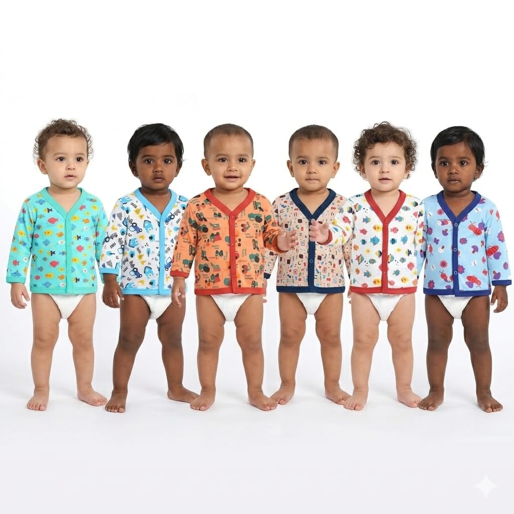 Vparents full sleeves Cotton New Born Baby Boy's & Baby Girls jabla -Multicolour