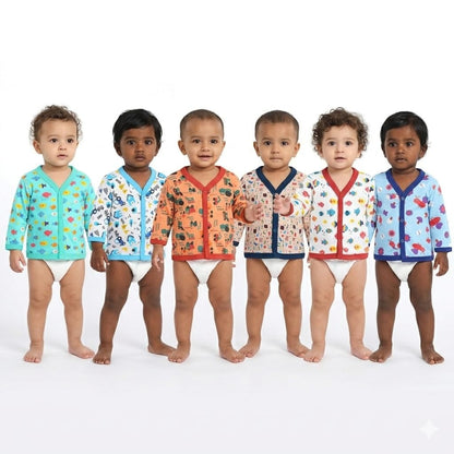 Vparents full sleeves Cotton New Born Baby Boy's & Baby Girls jabla -Multicolour