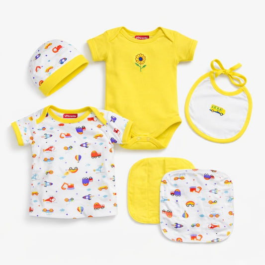VParents Honey Punch New Born Baby Gift Set (Yellow, Pack of 6)