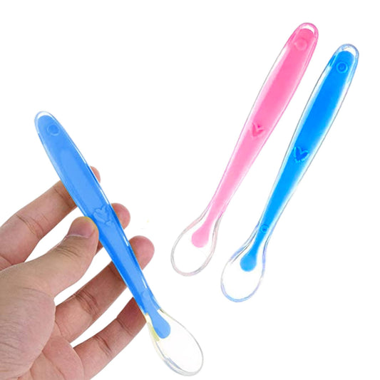 VParents Baby Feeding Spoon Set Of 2 With Ultra Supple 100% Silicone Tip,Bpa Free Material With Food Grade Silicone Tip,Self Feeding Utensil,Baby Weaning Spoon For Kids 4 Months+ (Multicolour)