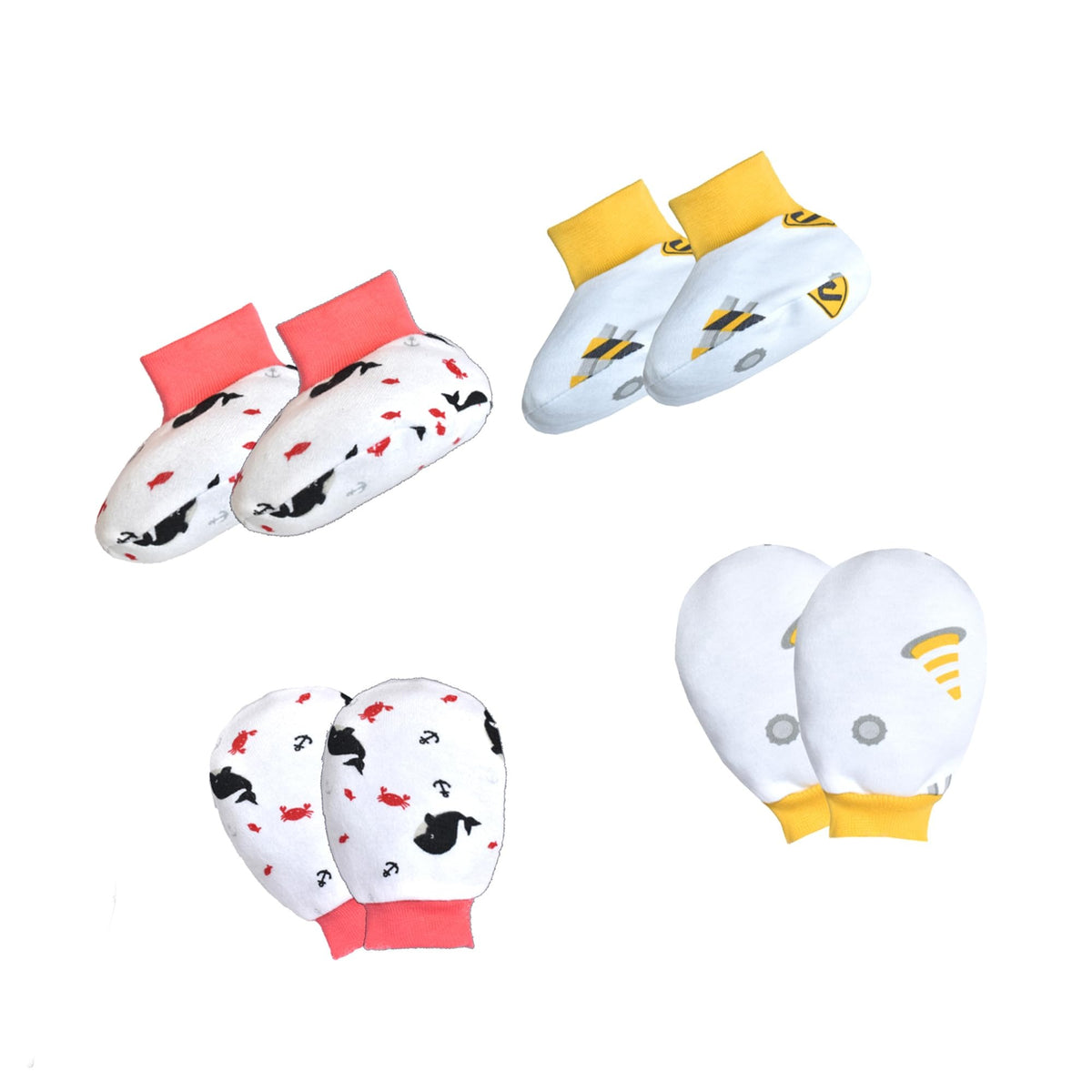 VParents Baby Mitten and Booties Set New Born Printed Gloves & Socks Combo (Multicolor,0-6 Months) Pack of -2