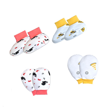 VParents Baby Mitten and Booties Set New Born Printed Gloves & Socks Combo (Multicolor,0-6 Months) Pack of -2