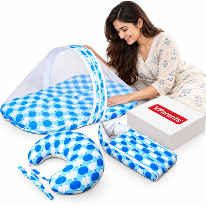 VParents Rosy Baby Feeding Pillow Bedding Set with Mosquito net and Sleeping Bag Combo
