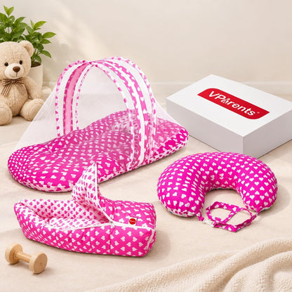 VParents Rosy Baby Feeding Pillow Bedding Set with Mosquito net and Sleeping Bag Combo