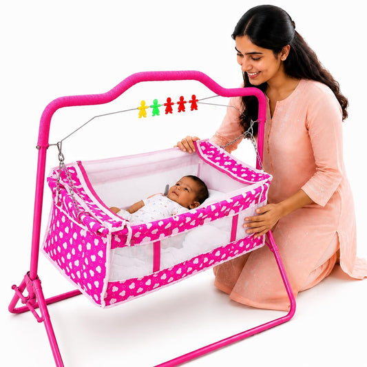 VParents New Born Baby Crib Bassinet cot Swing Cradle Jhula Palna (Pink) - Rosy