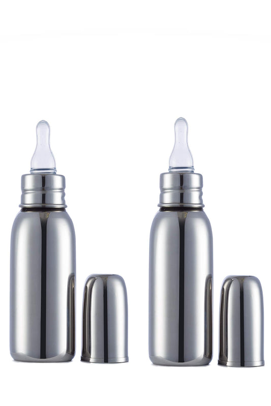 VParents Grade 304 Bullet Stainless Steel Baby Feeding Bottle -250 ml (Pack of 2) (250 ML)