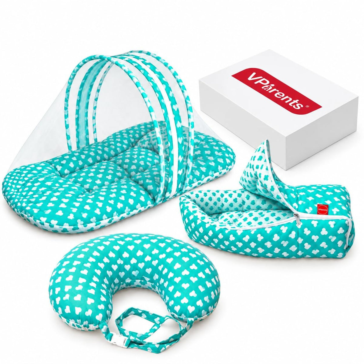 VParents Rosy Baby Feeding Pillow Bedding Set with Mosquito net and Sleeping Bag Combo