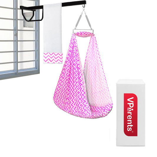 VParents Cherub Baby Swing Cradle with Mosquito Net Spring and Metal Window Cradle Hanger