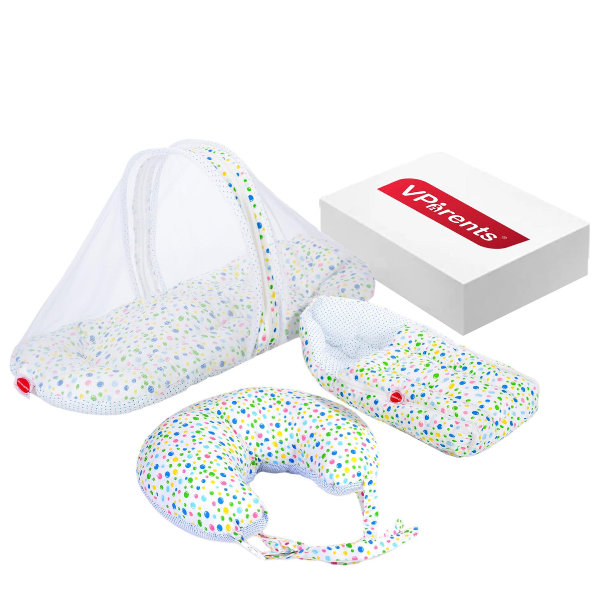VParents Rosy Baby Feeding Pillow Bedding Set with Mosquito net and Sleeping Bag Combo