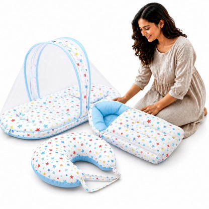 VParents Rosy Baby Feeding Pillow Bedding Set with Mosquito net and Sleeping Bag Combo