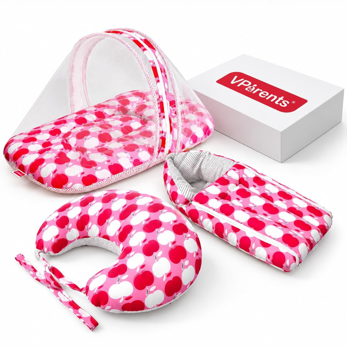 VParents Rosy Baby Feeding Pillow Bedding Set with Mosquito net and Sleeping Bag Combo