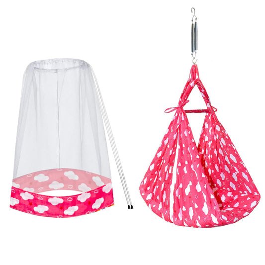 VParents Sunny Baby Swing Cradle with Mosquito net and Spring (Pink)