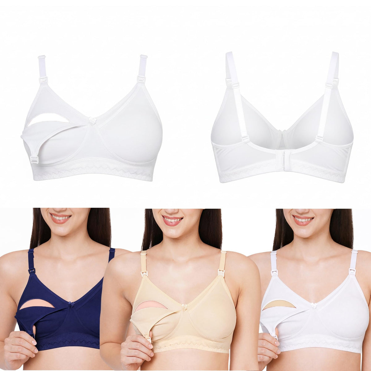 VParents Women's Cotton Multicolor Full Cup Non Padded Feeding Bra/Nursing Bra/Maternity Bra Combo