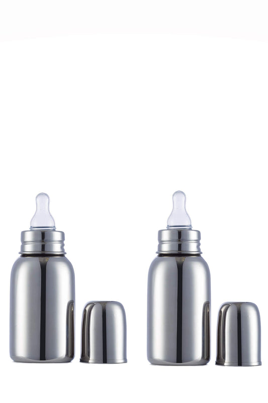 VParents Grade 304 Bullet Stainless Steel Baby Feeding Bottle -200 ml (Pack of 2) (200 ML)