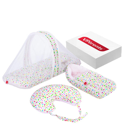 VParents Rosy Baby Feeding Pillow Bedding Set with Mosquito net and Sleeping Bag Combo