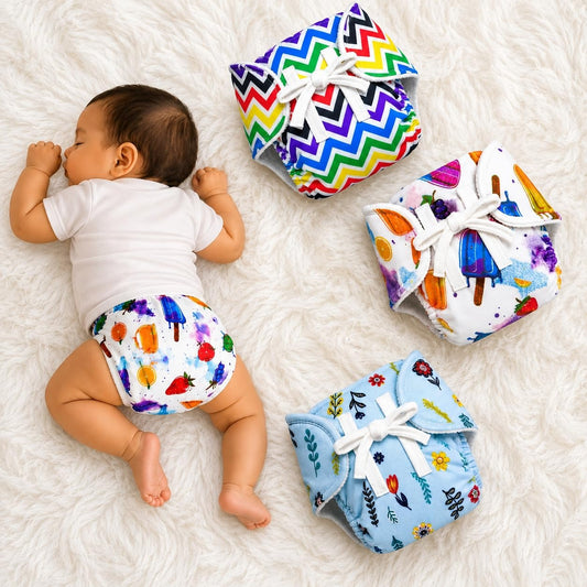 VParents DryFeel Baby Langot 0-6 months l Cotton Modern Baby Nappy l Mess-free Langot with soft Elastics l DryFeel Top Layer l Diaper-free Time Essential(Pack os 3) Zigzag icecream and leaf