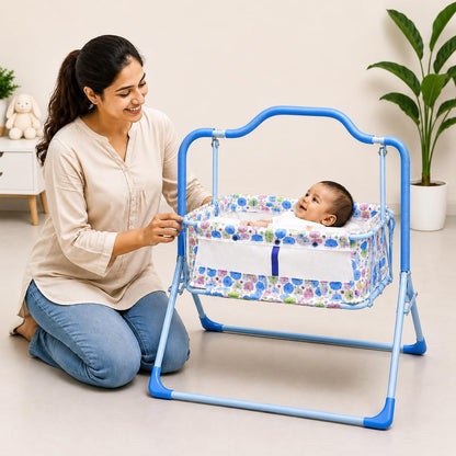 VParents Umbi New Born Baby Crib Bassinet cot Swing Cradle Jhula Palna (blue)