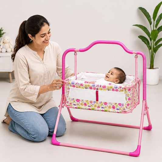 VParents Umbi New Born Baby Crib Bassinet cot Swing Cradle Jhula Palna (Pink)