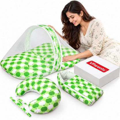 VParents Rosy Baby Feeding Pillow Bedding Set with Mosquito net and Sleeping Bag Combo