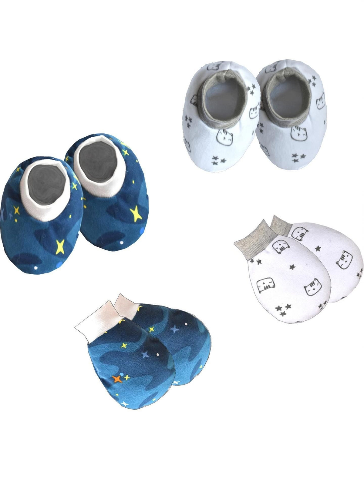 VParents Baby Mitten and Booties Set New Born Printed Gloves & Socks Combo (Multicolor,0-6 Months) Pack of -2
