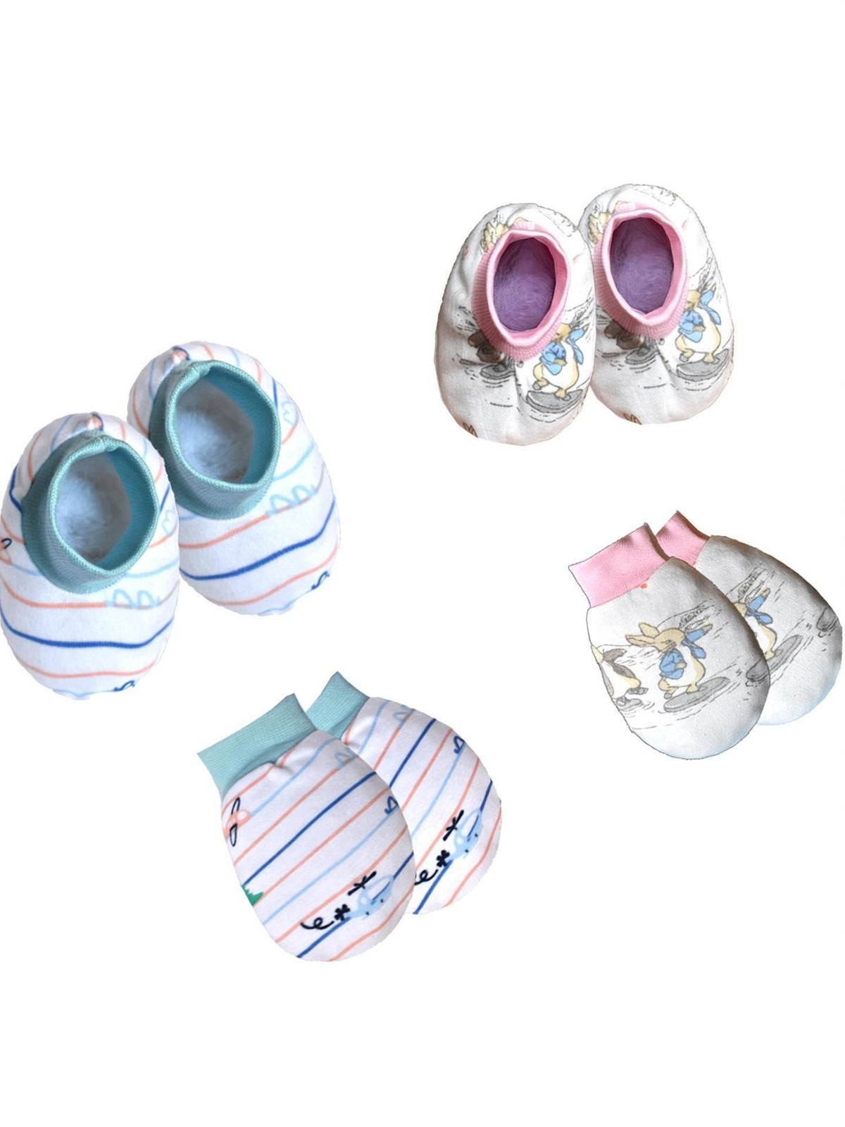 VParents Baby Mitten and Booties Set New Born Printed Gloves & Socks Combo (Multicolor,0-6 Months) Pack of -2