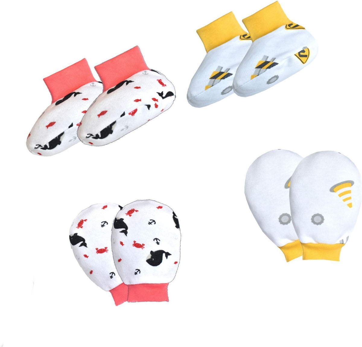 VParents Baby Mitten and Booties Set New Born Printed Gloves & Socks Combo (Multicolor,0-6 Months) Pack of -2