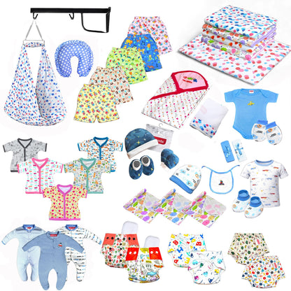 VParents New born Combo gift set 45 in 1 for baby boy and girl (0 -12 month) Blue Assorted Design