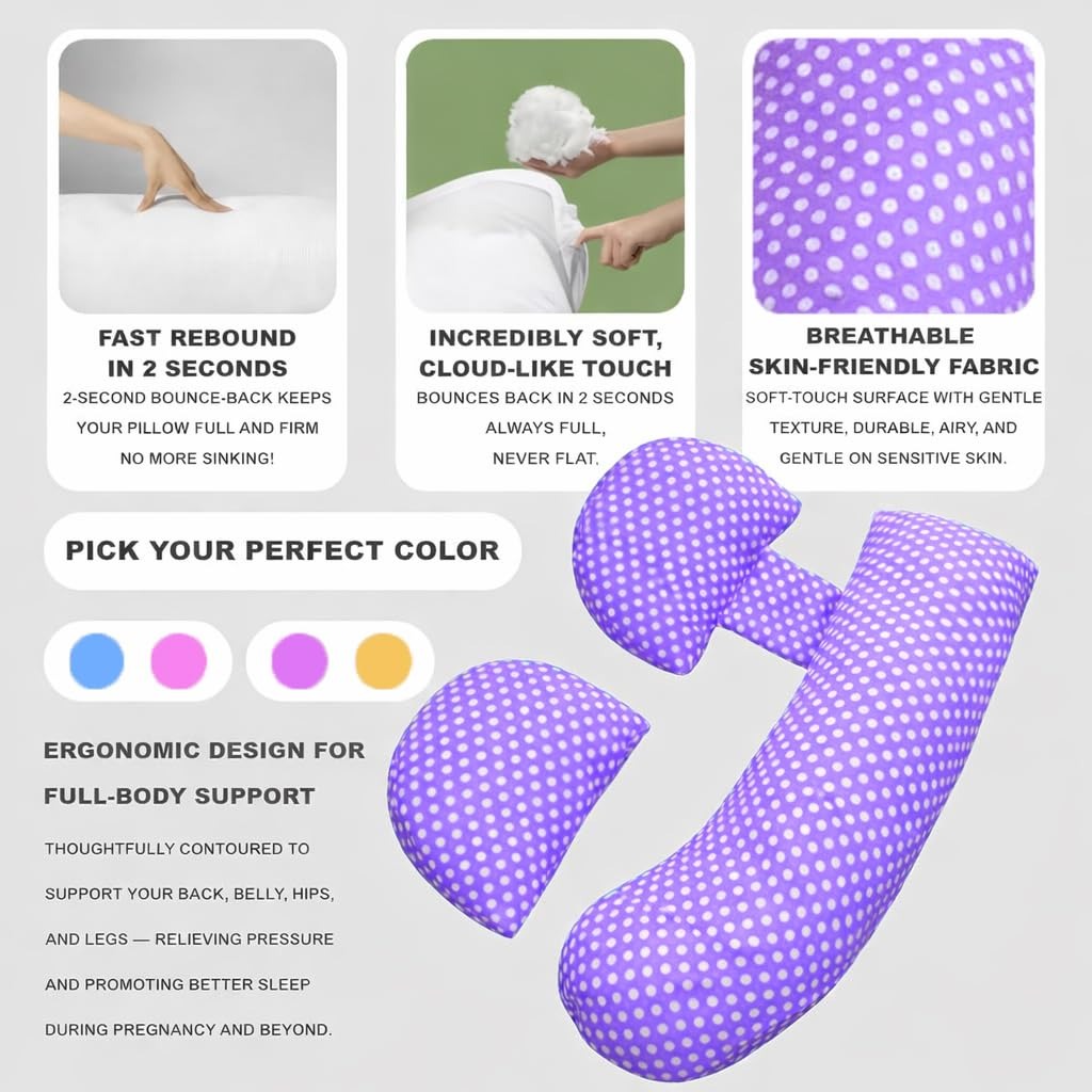 VParents Pregnancy Pillow for Women, Soft Maternity Pillows for Pregnancy Sleeping, Support for Back, Belly, HIPS, Legs, Maternity Pillow with Detachable and Adjustable Pillow Cover