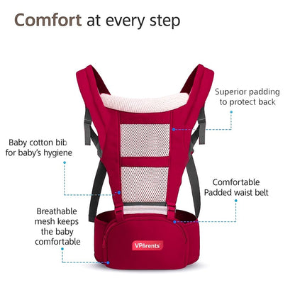 VParents Hip Seat Baby Carrier with 4 Carry Positions, Baby Carrier with Hip seat for 3 to 36 Months Baby, Adjustable New-Born to Toddler Carrier, Max Weight Up to 15 Kgs Royal