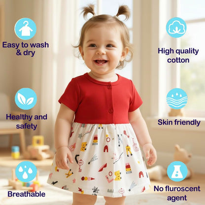 VParents Cotton Knee-Length Half Sleeves Girls Frock 12- 18 months pack of 3