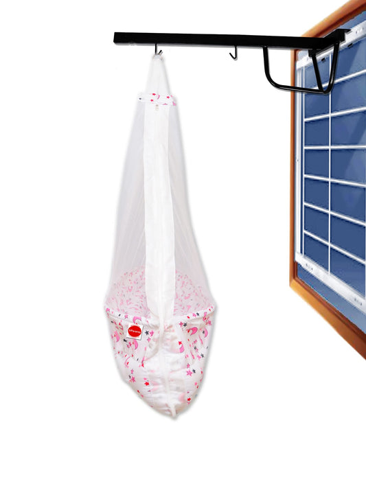 VParents Galaxy Baby Cradle with Attached bed and Mosquito net and Window Cradle Metal Hanger