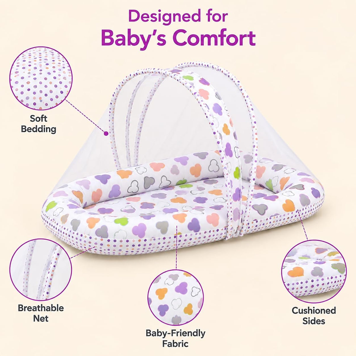 VParents Rosy Baby Feeding Pillow Bedding Set with Mosquito net and Sleeping Bag Combo