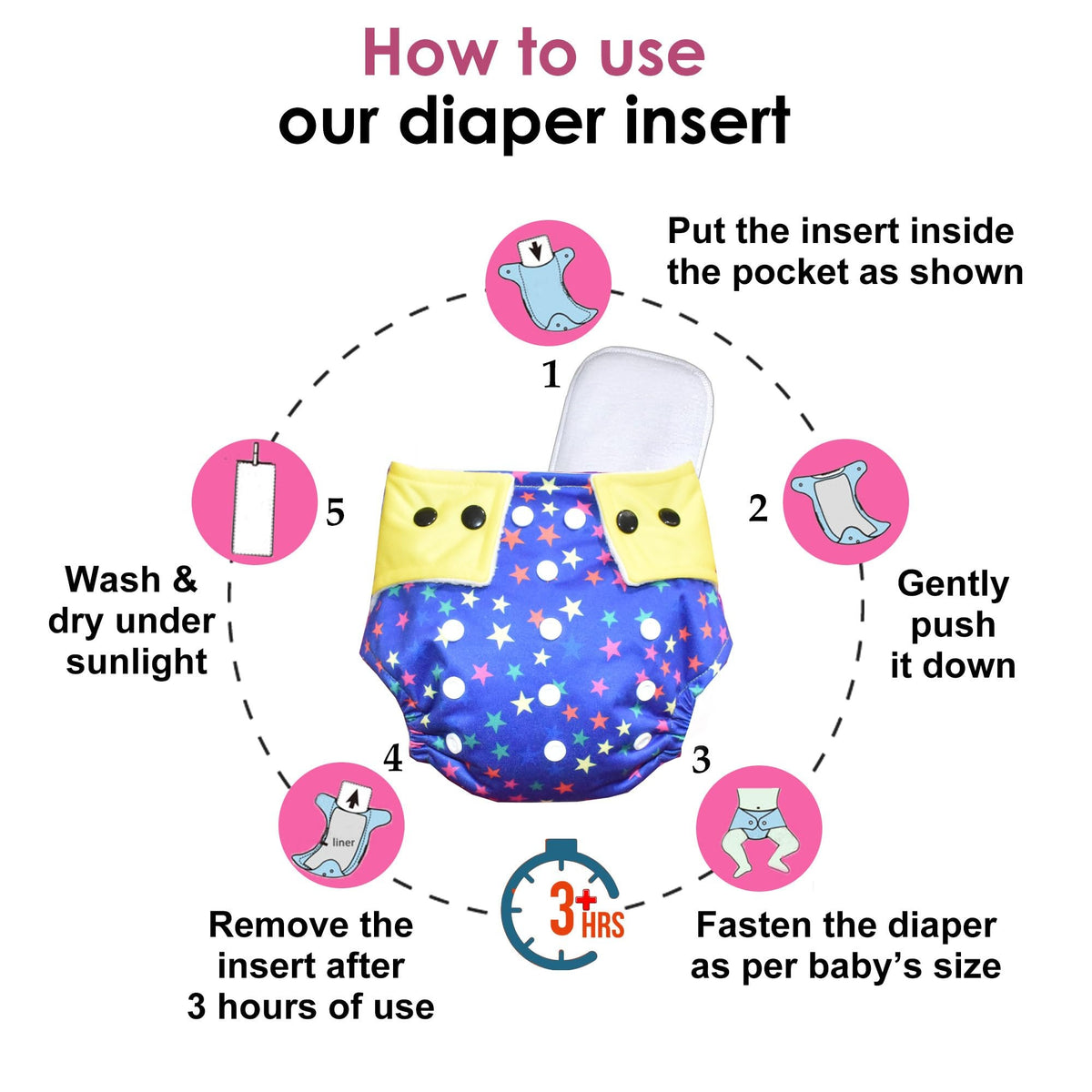 Vparents 6 in 1 Combo of  Padded Underwear Nappies and Cloth Diaper with insert for Diaper-Free Time (6-12 month) Assorted Design