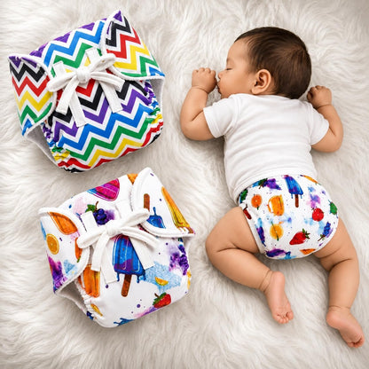 VParents DryFeel Baby Langot 0-6 months l Cotton Modern Baby Nappy l Mess-free Langot with soft Elastics l DryFeel Top Layer l Diaper-free Time Essential(Pack os 2) - Zigzag and icecream