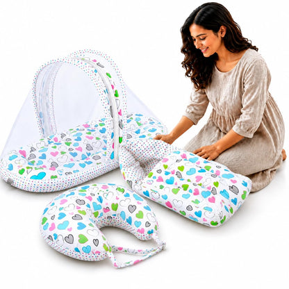 VParents Rosy Baby Feeding Pillow Bedding Set with Mosquito net and Sleeping Bag Combo