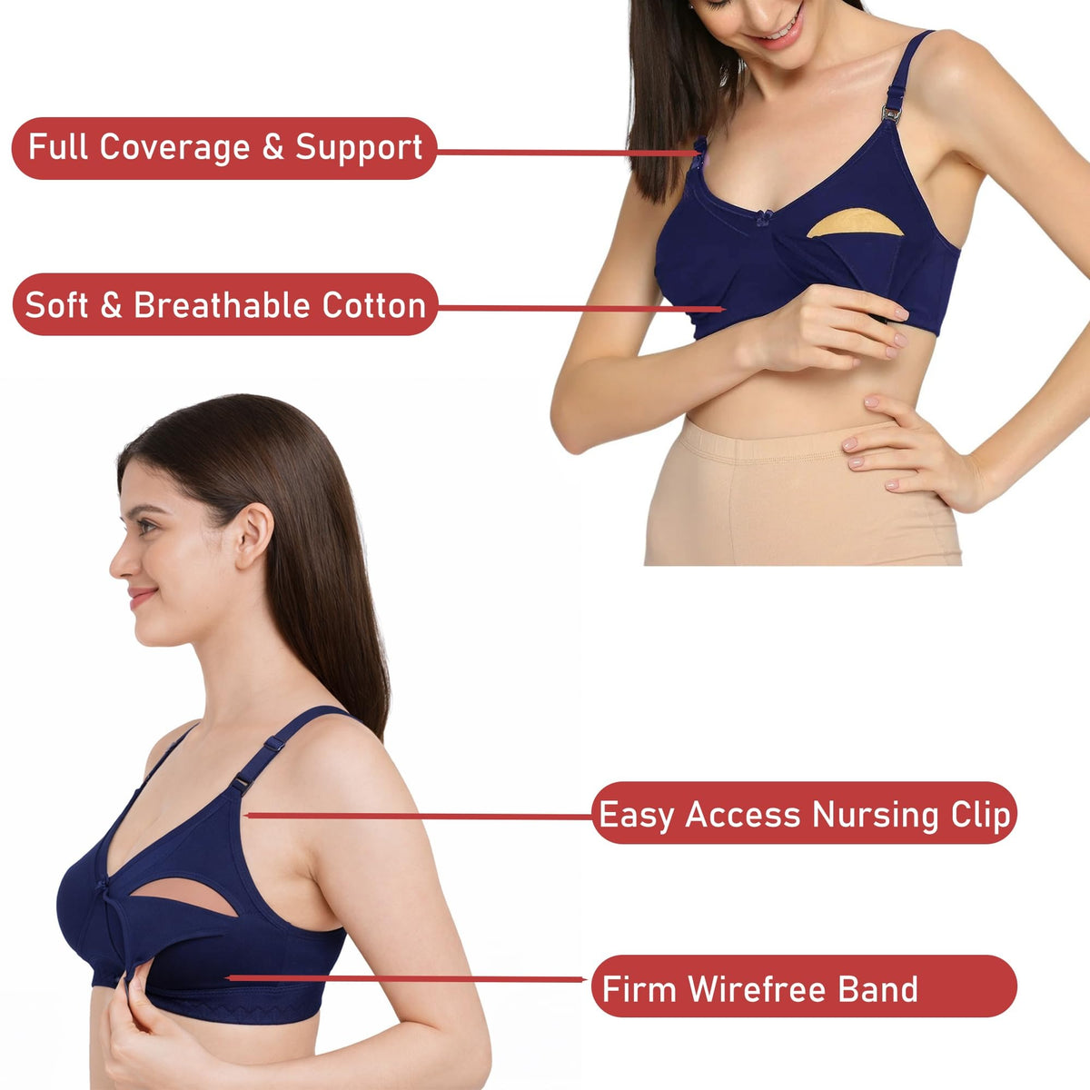 VParents Women's Cotton Multicolor Full Cup Non Padded Feeding Bra/Nursing Bra/Maternity Bra Combo