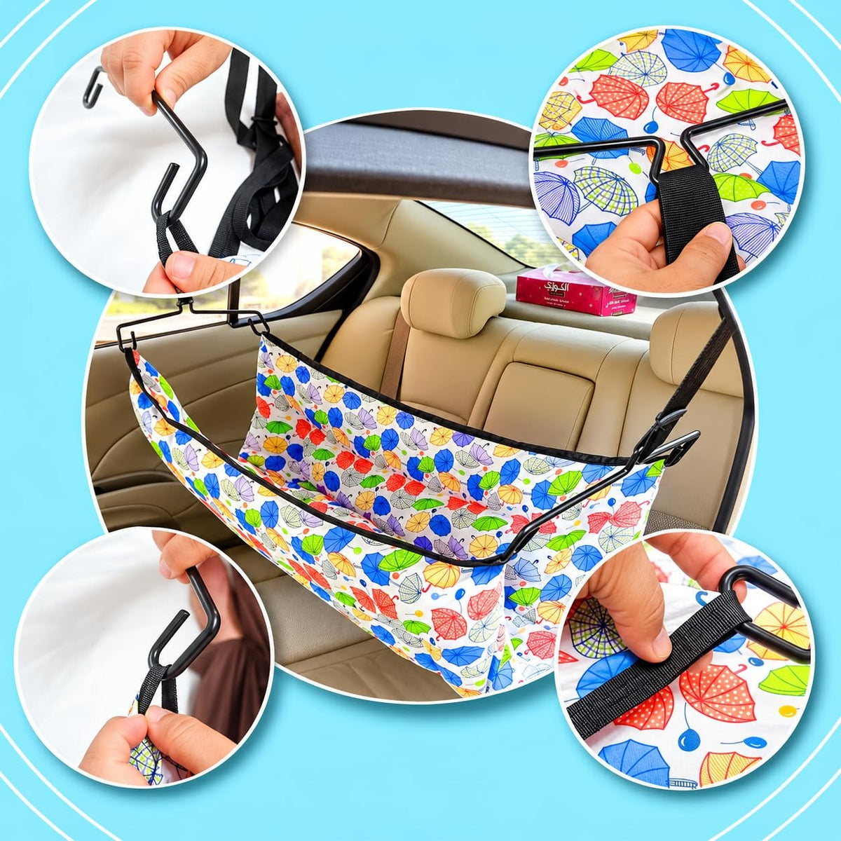 VParents Car Cradle Hammock for 0 to 2 year baby | Portable with Adjustble Belt, Hammock Cloth, Hangers