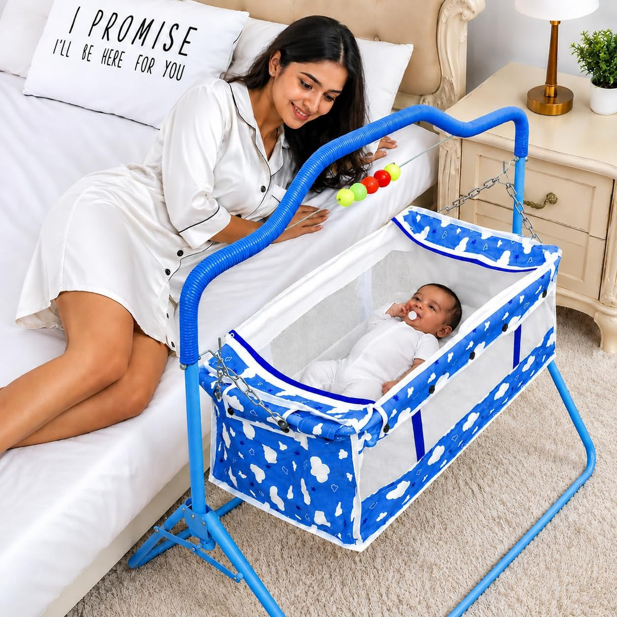 VParents Bunny New Born Baby Crib Bassinet cot Swing Cradle Jhula Palna(blue)