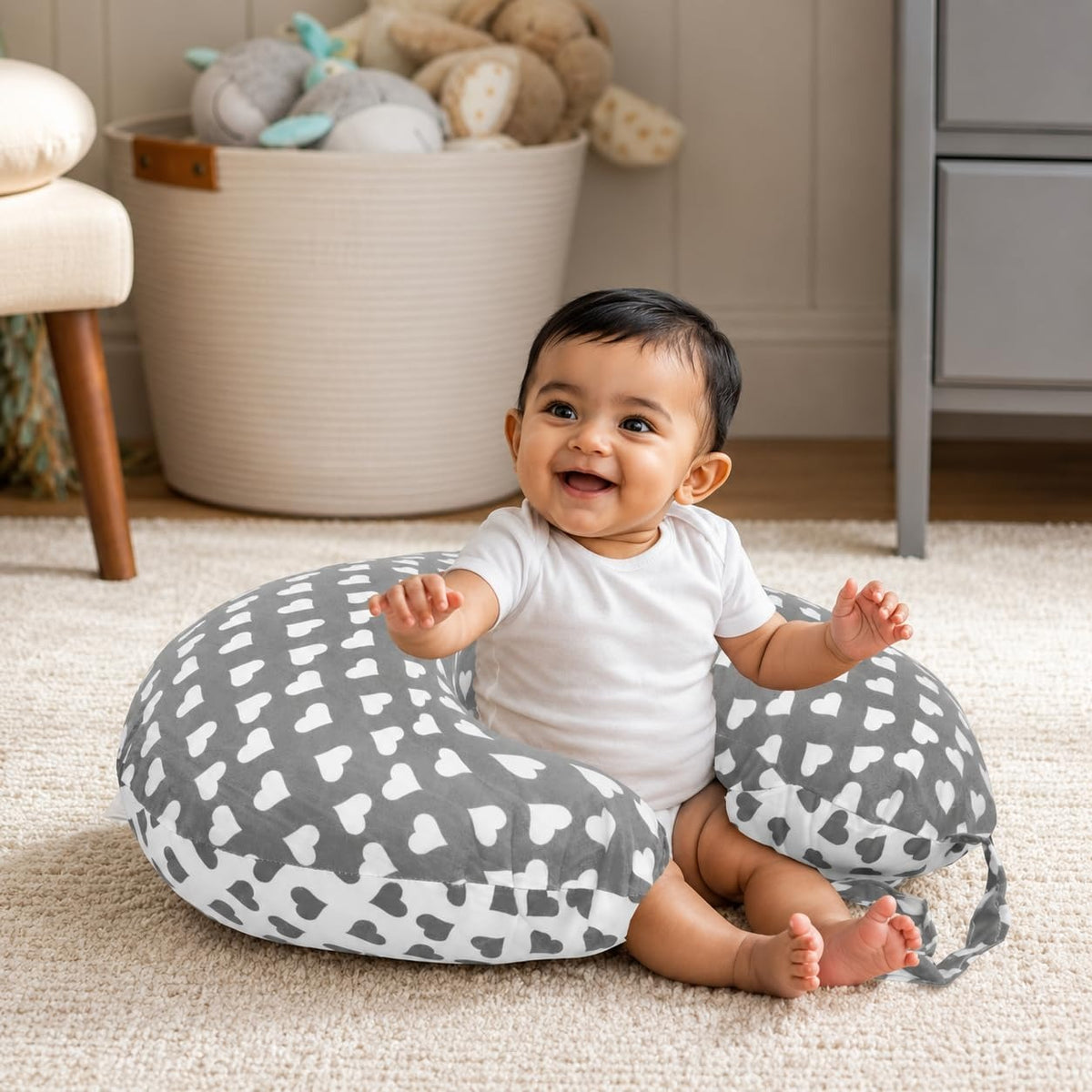 VParents Rosy Multipurpose Baby Feeding Nursing Cum Maternity Pillow for New Born (Grey)