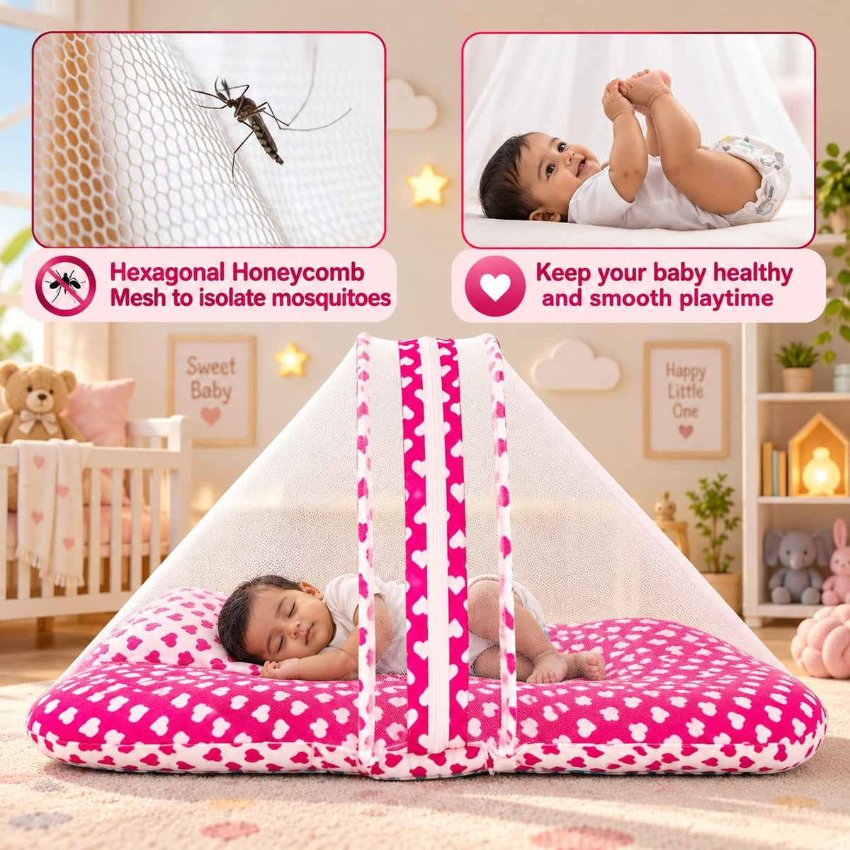 VParents Daisy Baby 4 Piece Bedding Set with Pillow and Bolsters Sleeping Bag and Bedding Set and Feeding Pillow Combo