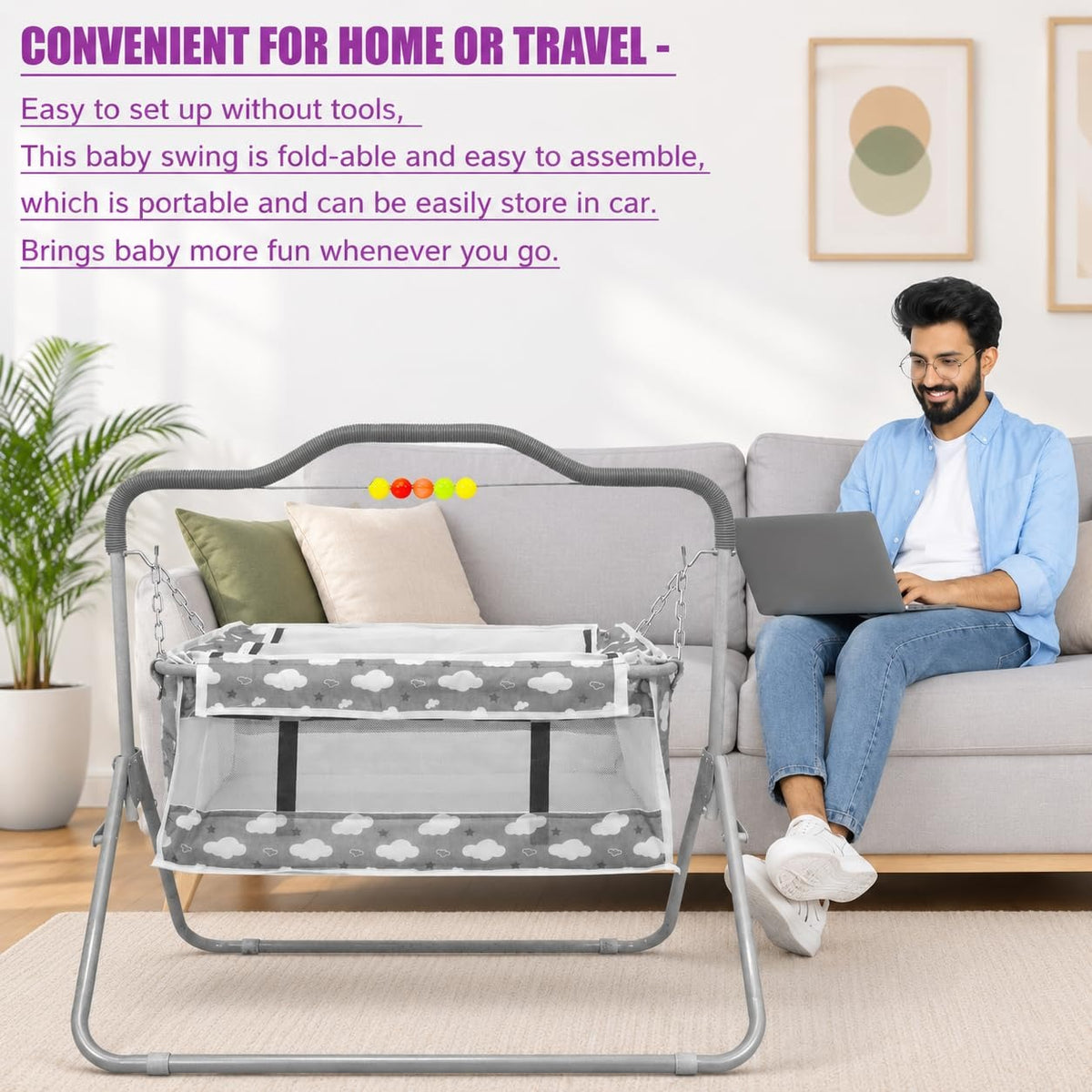 VParents Bunny New Born Baby Crib Bassinet cot Swing Cradle Jhula Palna(Grey)