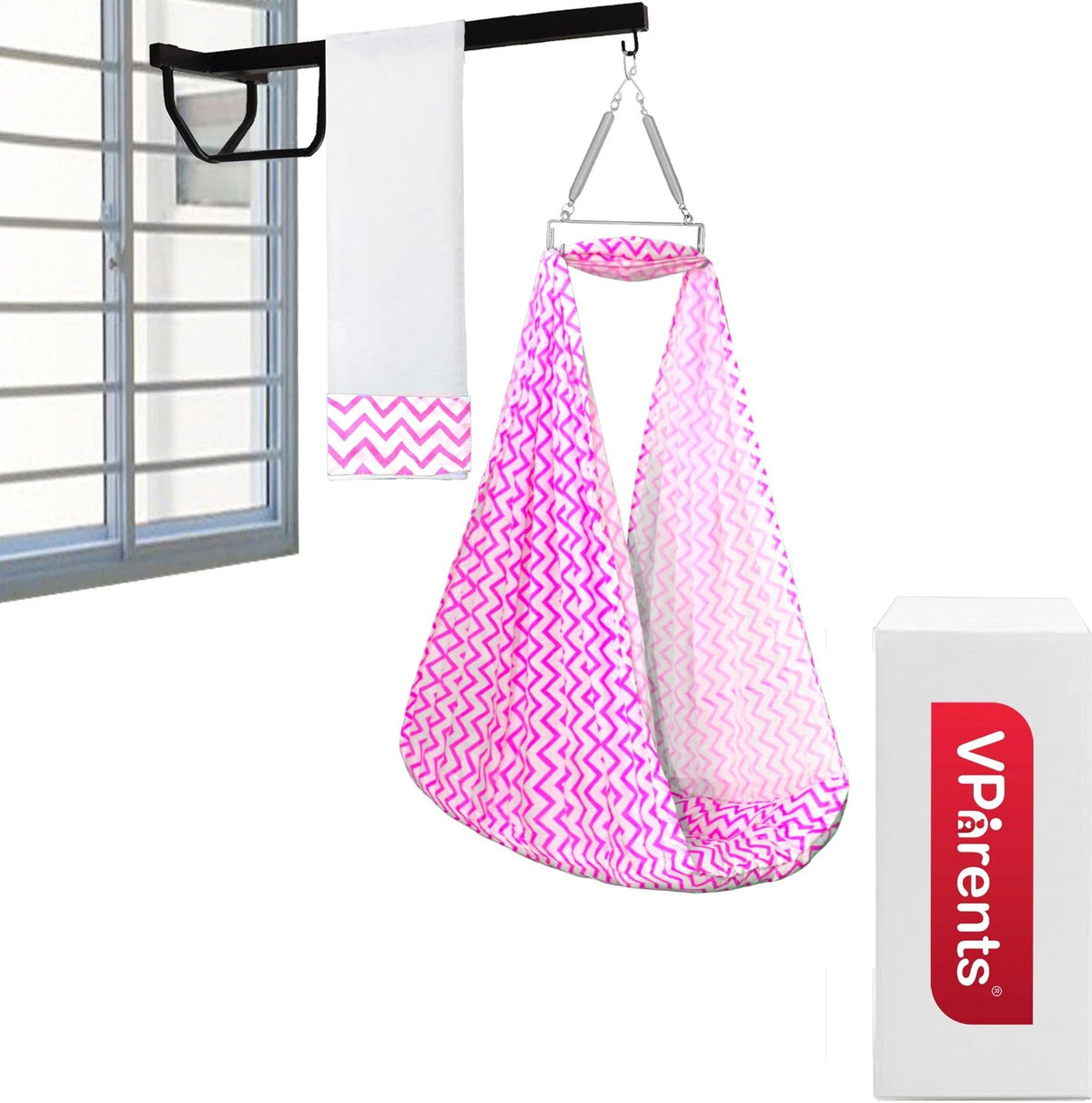 VParents Infant Baby Swing Cradle with Mosquito Net and Spring