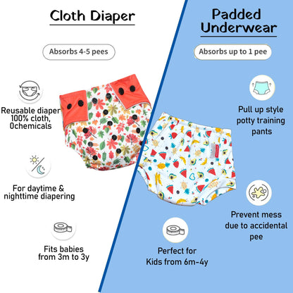 VParents New born Combo gift set for baby boy and girl cap mitten booties and diapers  with insert and underwears and nappies (0 -6 month)  Assorted Design pack of 18