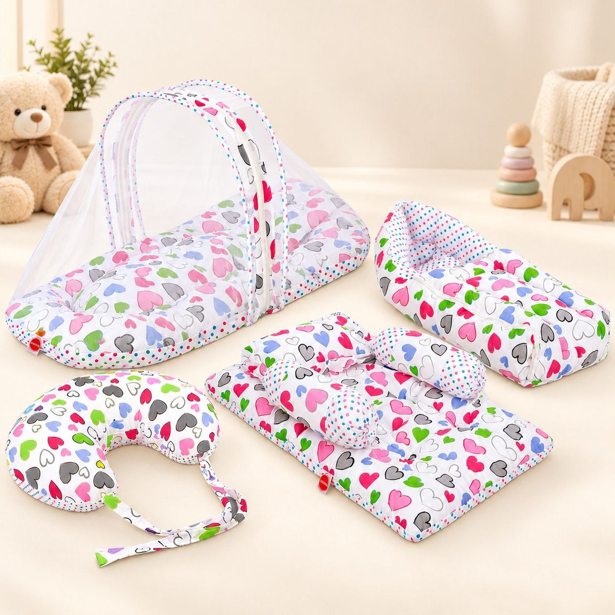 VParents Daisy Baby 4 Piece Bedding Set with Pillow and Bolsters Sleeping Bag and Bedding Set and Feeding Pillow Combo
