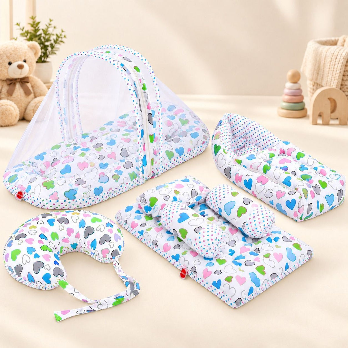 VParents Daisy Baby 4 Piece Bedding Set with Pillow and Bolsters Sleeping Bag and Bedding Set and Feeding Pillow Combo